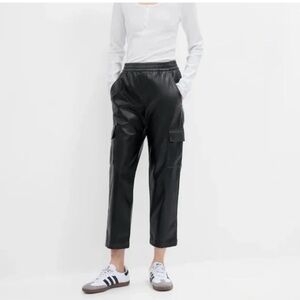 GAP Sz M Easy Pant Faux Leather Straight Leg Cargo Style Elastic Waist NEW